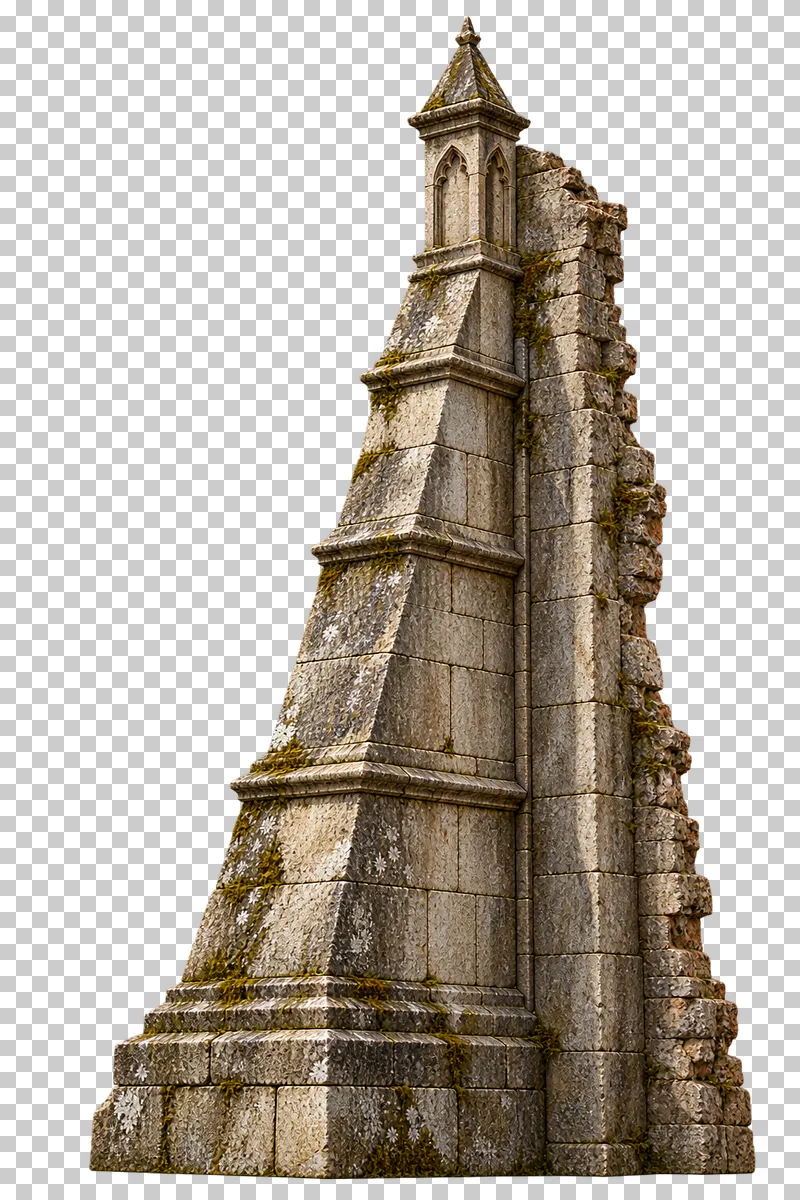 Detached Gothic wall buttress rendered in weathered materials with a transparent background.