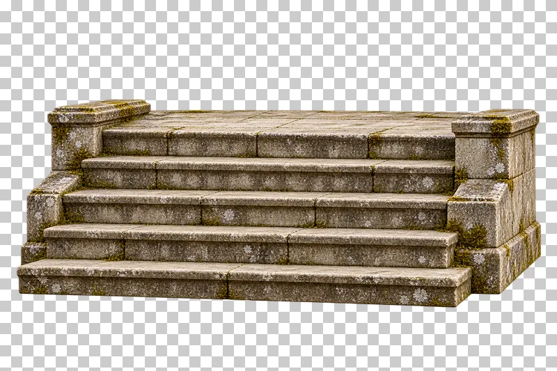 Broad weathered stone entry steps rendered in weathered materials with a transparent background.