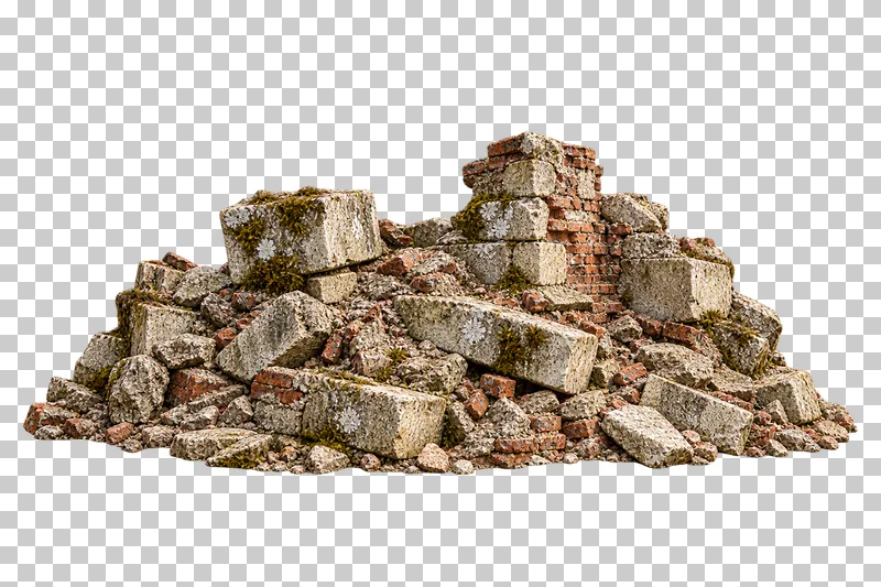 Masonry rubble mound rendered in weathered materials with a transparent background.
