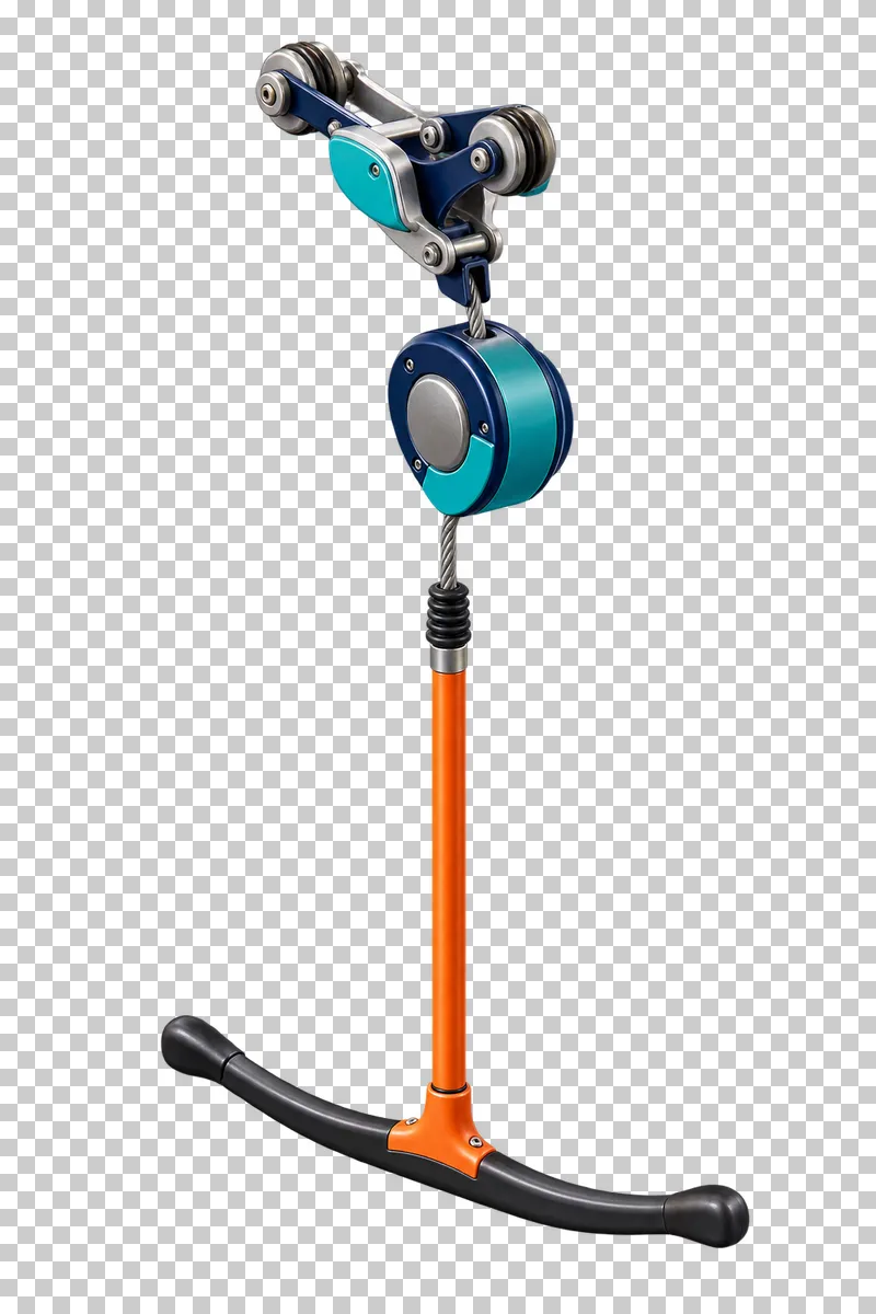 A silver and teal tow assembly with an orange stem and a black two-sided T-bar.