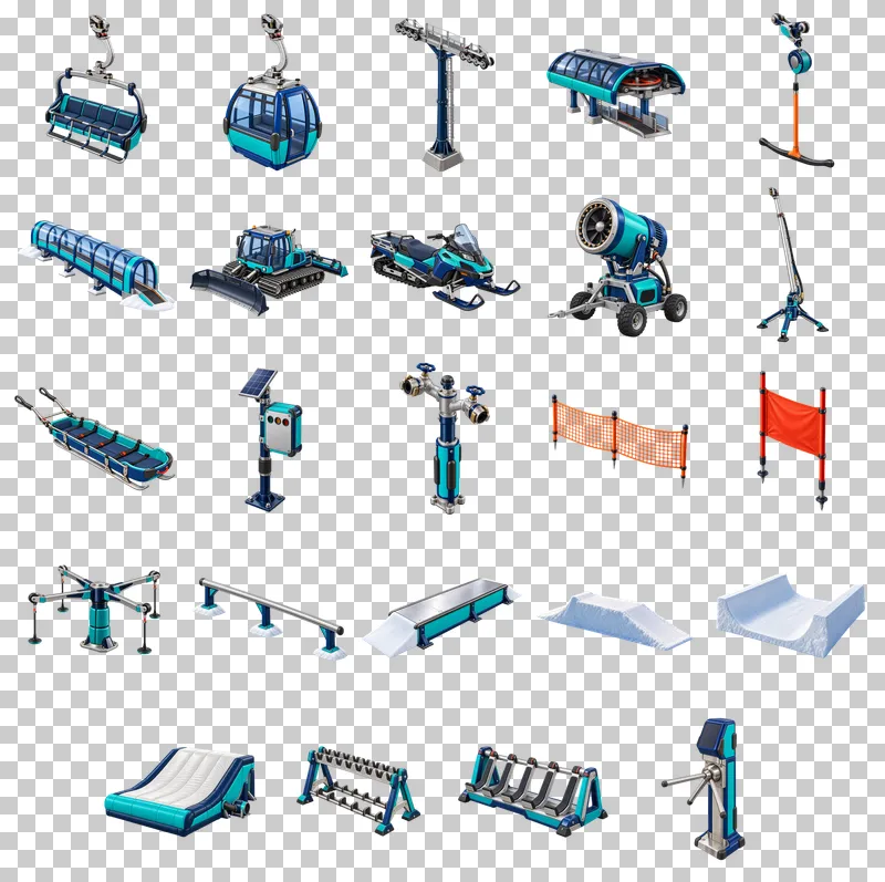 Ski Resort Infrastructure 3D PNG Collection: all 24 elements in one grid