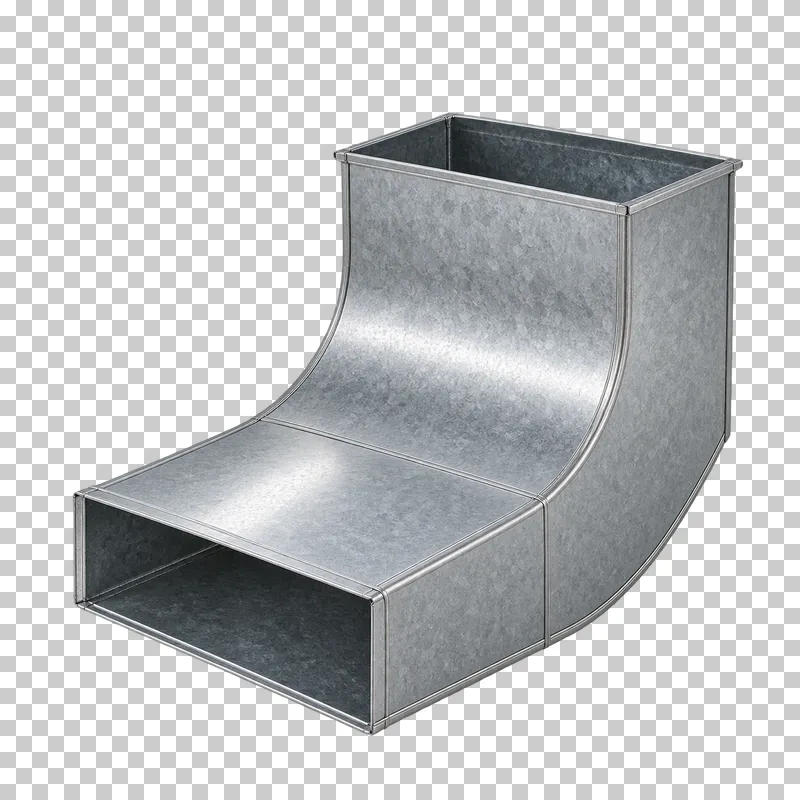 Low-profile rectangular vertical duct elbow.