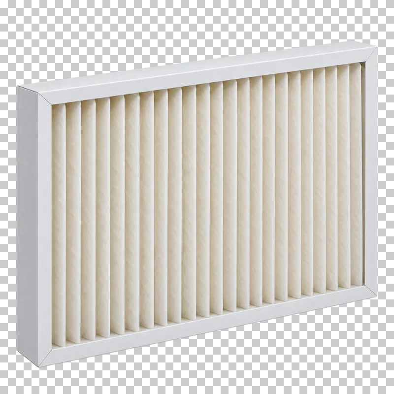Replaceable pleated rectangular panel air filter.