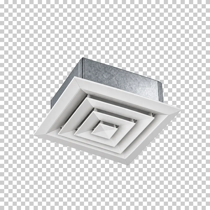 Square four-way ceiling diffuser.