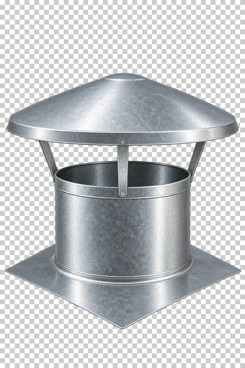 Static roof ventilation cowl with flashing base.