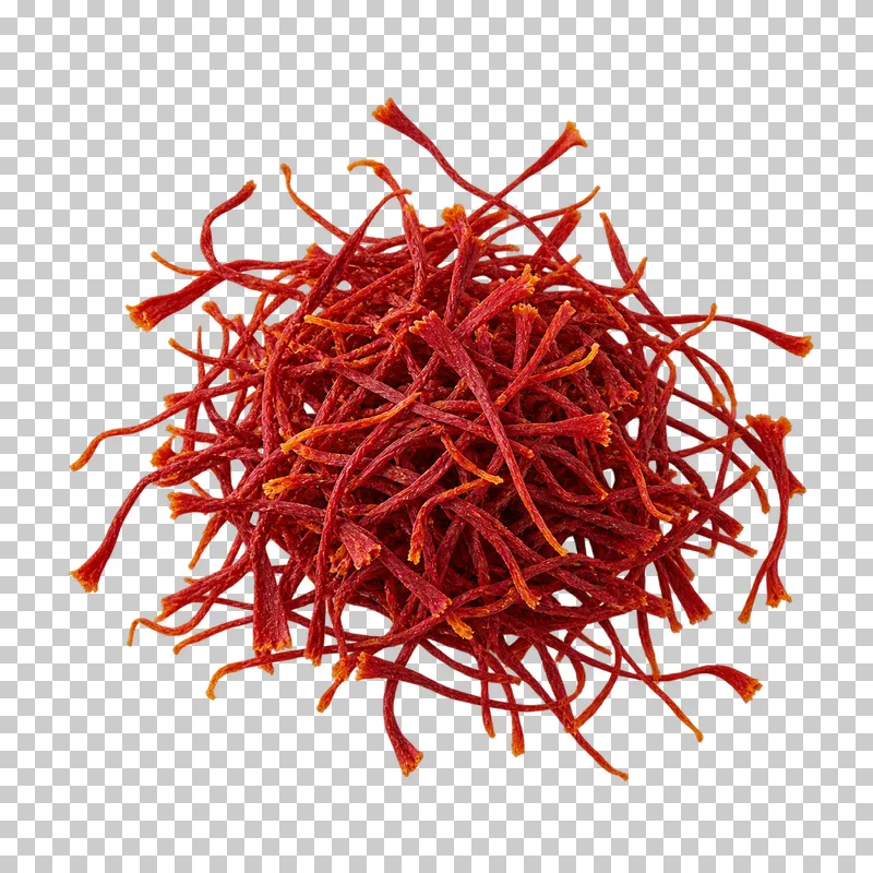 Saffron threads with natural dry texture, isolated on a transparent background.