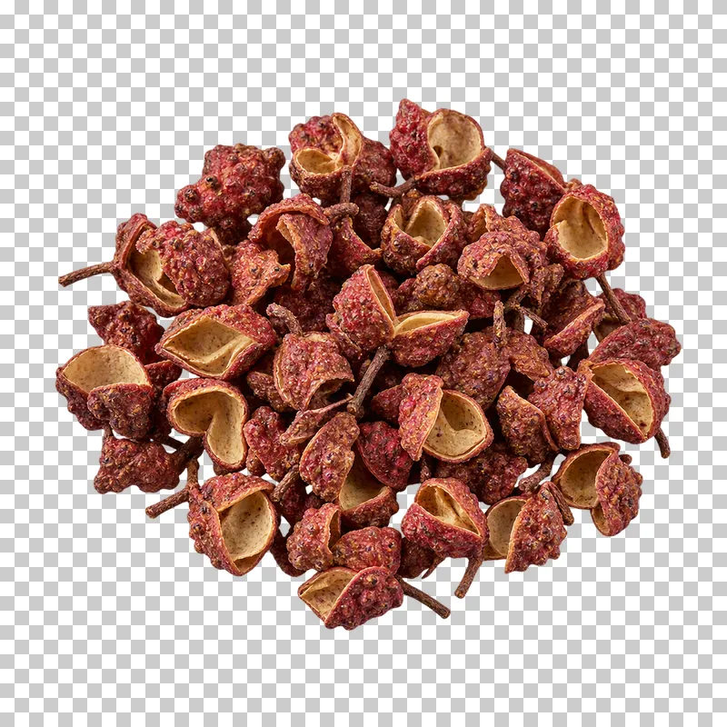 Sichuan pepper husks with natural dry texture, isolated on a transparent background.