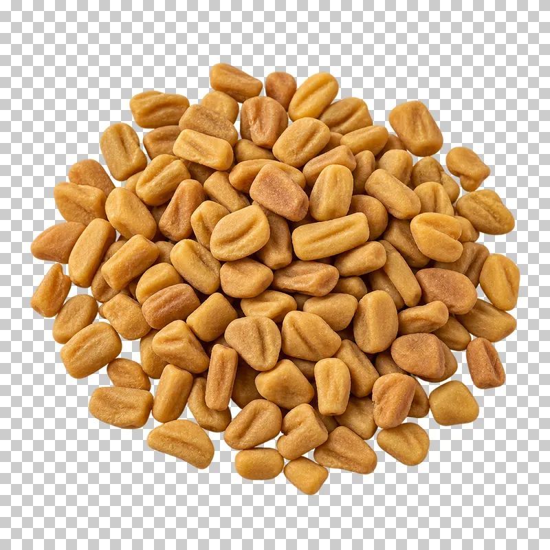 Fenugreek seeds with natural dry texture, isolated on a transparent background.