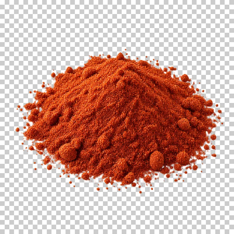 Sweet paprika powder with natural dry texture, isolated on a transparent background.