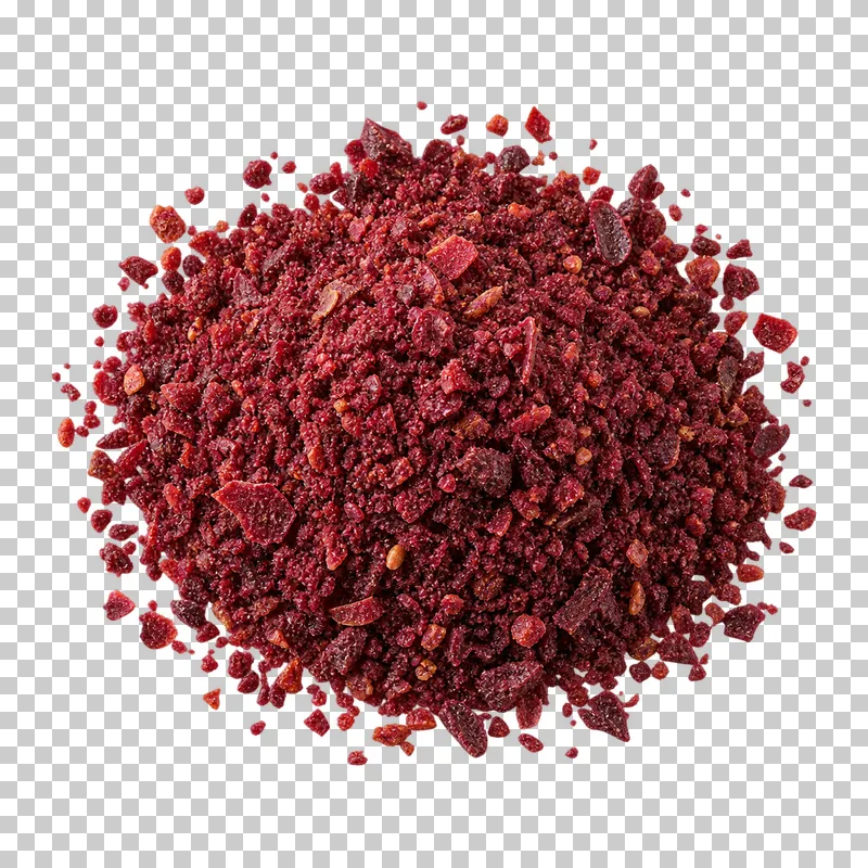 Ground sumac with natural dry texture, isolated on a transparent background.