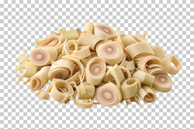 Dried lemongrass rings with natural dry texture, isolated on a transparent background.