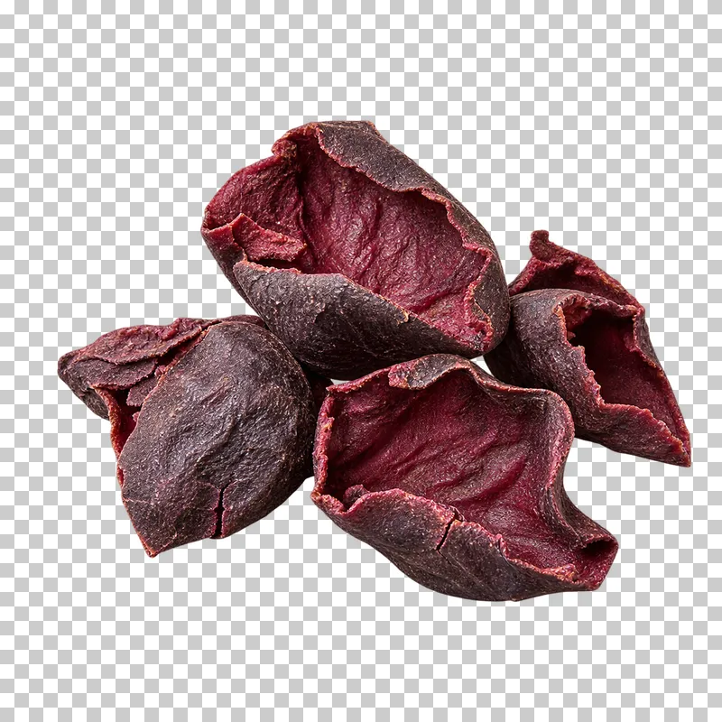 Dried kokum rinds with natural dry texture, isolated on a transparent background.