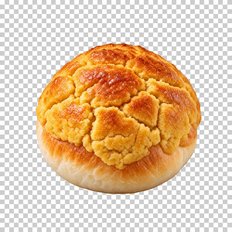 A round Hong Kong pineapple bun with thick cracked golden cookie topping over soft bread.
