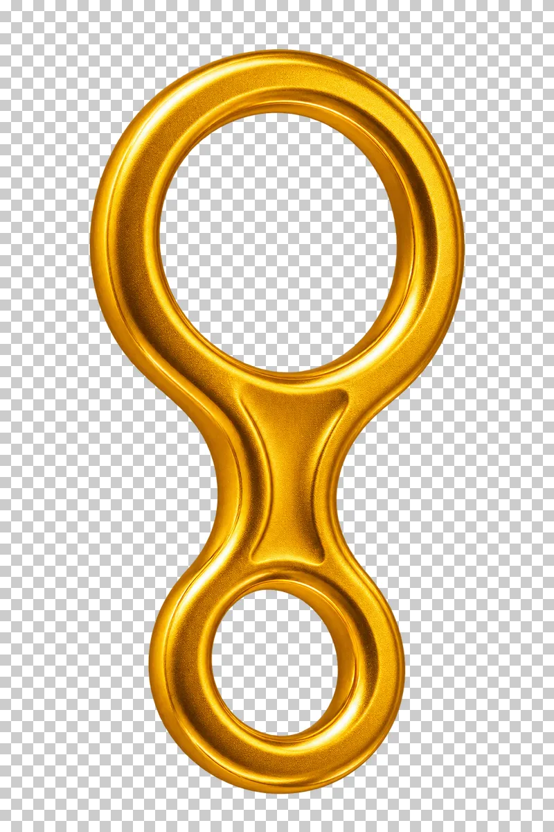 A mustard aluminum figure-eight descender with two unequal open eyes and a solid rounded waist.