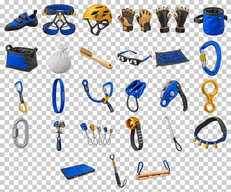 Rock Climbing Equipment Photo PNG Collection: all 27 elements in one grid