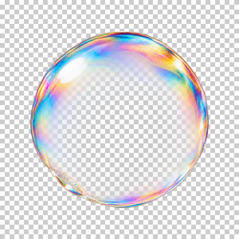 A single translucent soap bubble with an uneven iridescent wet rim.