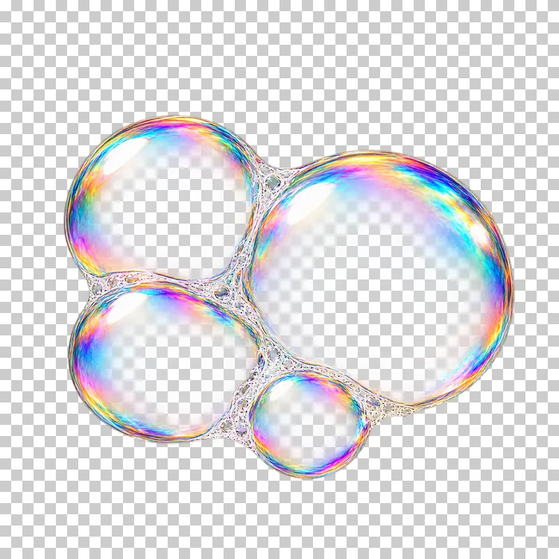 Four unequal translucent soap bubbles in a compact joined cluster.