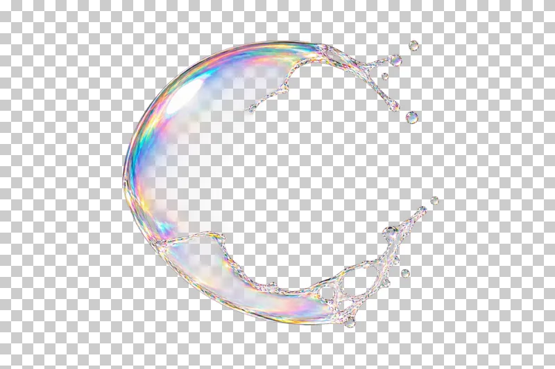 A rupturing soap bubble shell with a recoiling rim and tiny wet droplets.