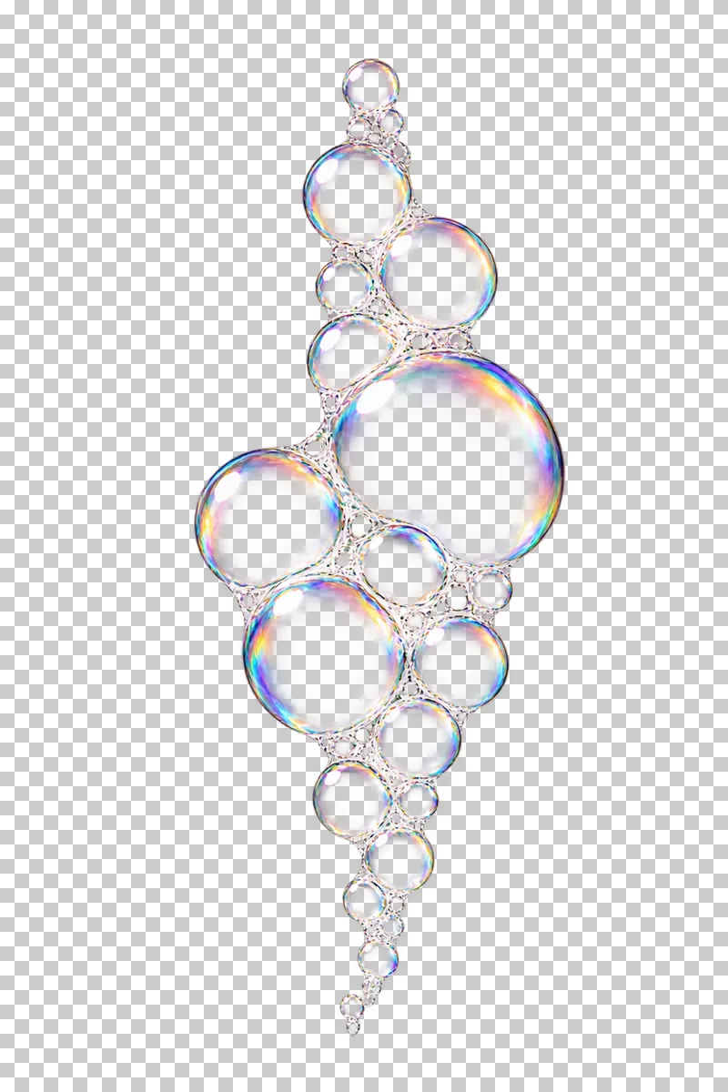 A tapered vertical plume of differently sized connected soap bubbles.