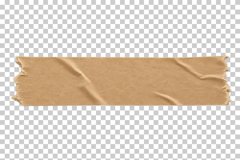 A brown gummed kraft-paper tape strip with irregular torn ends and shallow wrinkles.