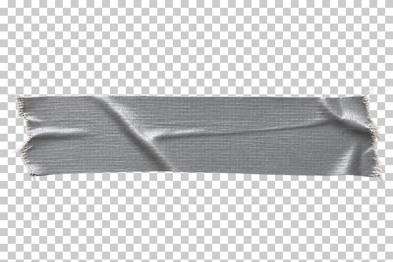 A silver-gray coated scrim duct tape strip with rounded wrinkles and short exposed end fibers.
