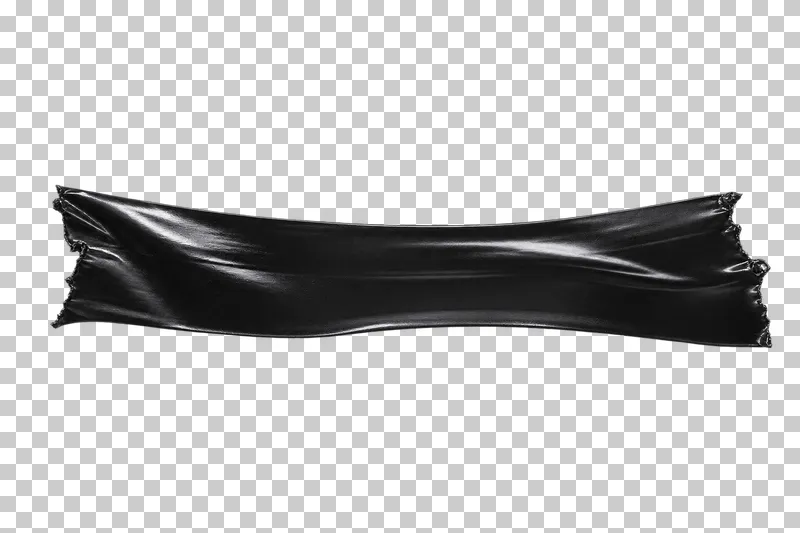 A smooth glossy black electrical tape strip stretched into a slightly narrowed middle.