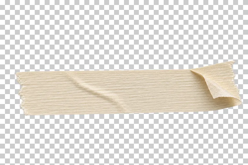 A cream crepe masking strip with one end folded back into a small pull tab.