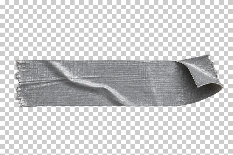 A silver-gray duct tape strip with a broad rolled-back lip and darker adhesive underside.