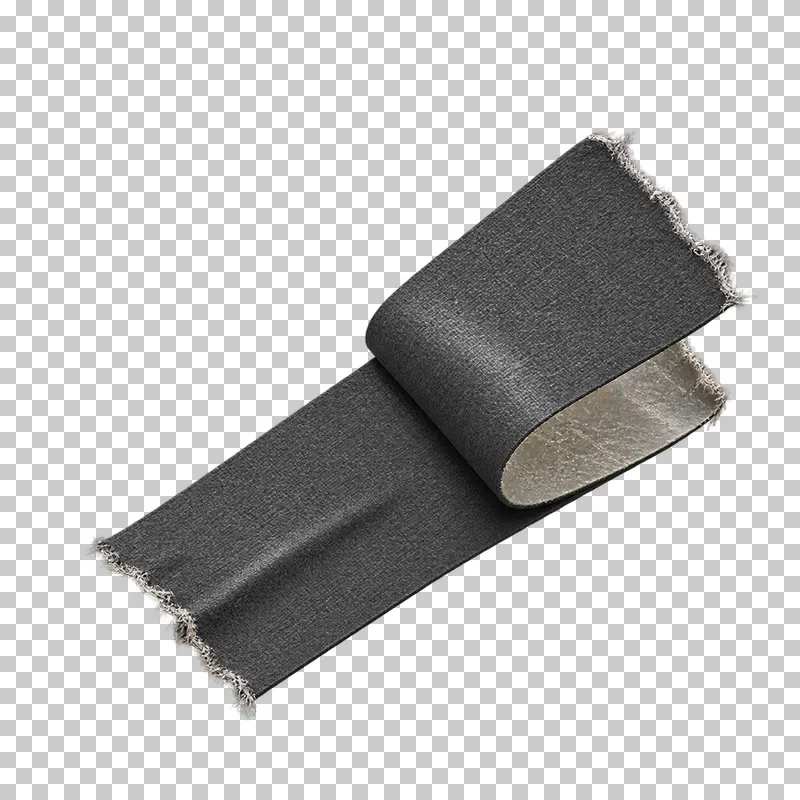A graphite gaffer tape strip doubled back into a rounded removal tab.