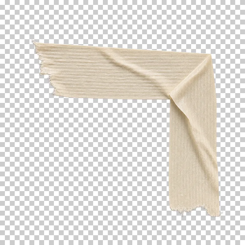 A cream masking tape corner bracket with a connected diagonal miter fold.