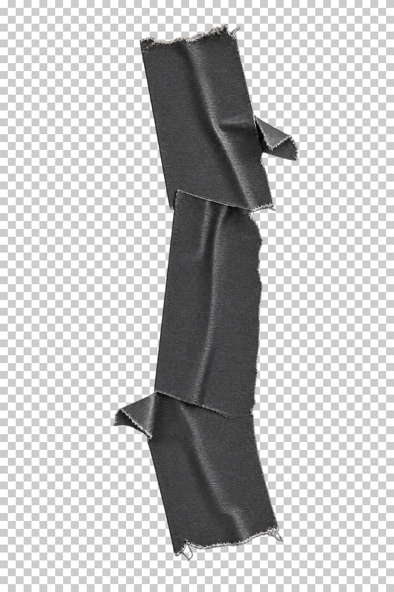 Three graphite gaffer tape pieces overlapping into a tall interrupted side binding.