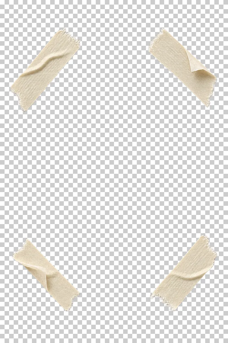 Four irregular cream masking tape attachments arranged around an empty portrait opening.