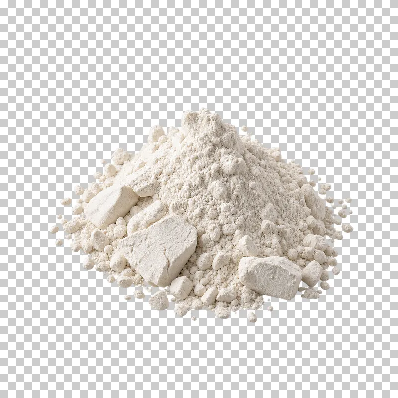 An off-white kaolin clay powder mound with a few crumbly fragments.