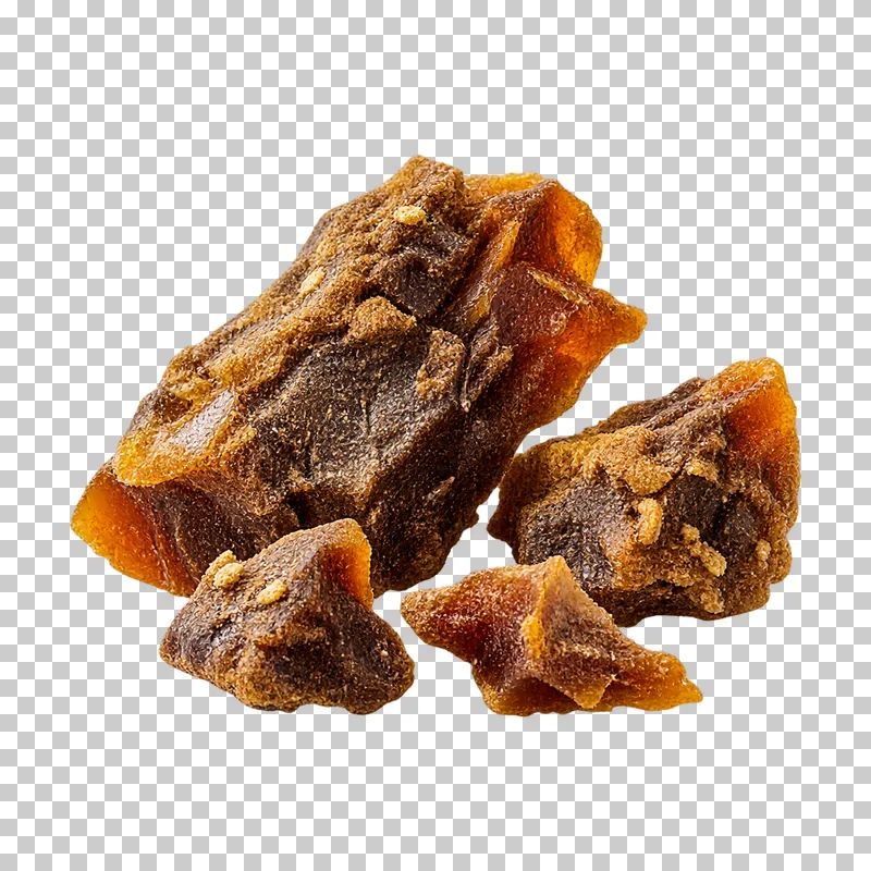 Four rough dark amber-brown pieces of raw propolis resin.