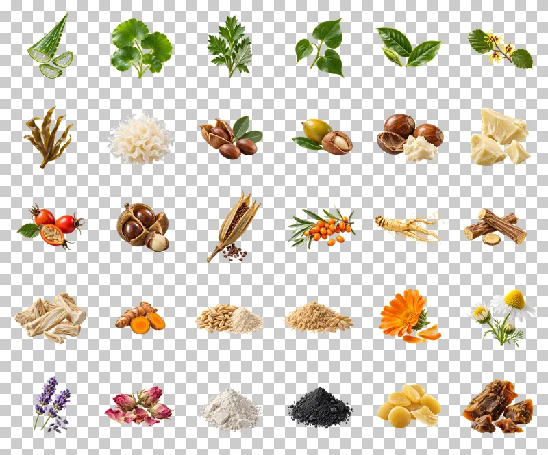 Natural Skincare Ingredients Photo PNG Collection: all 30 elements in one grid