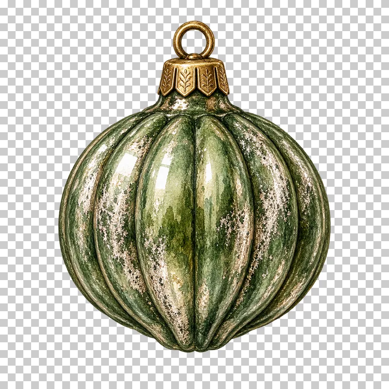 Watercolor deep ribbed glass bauble in antique silvered Christmas glass