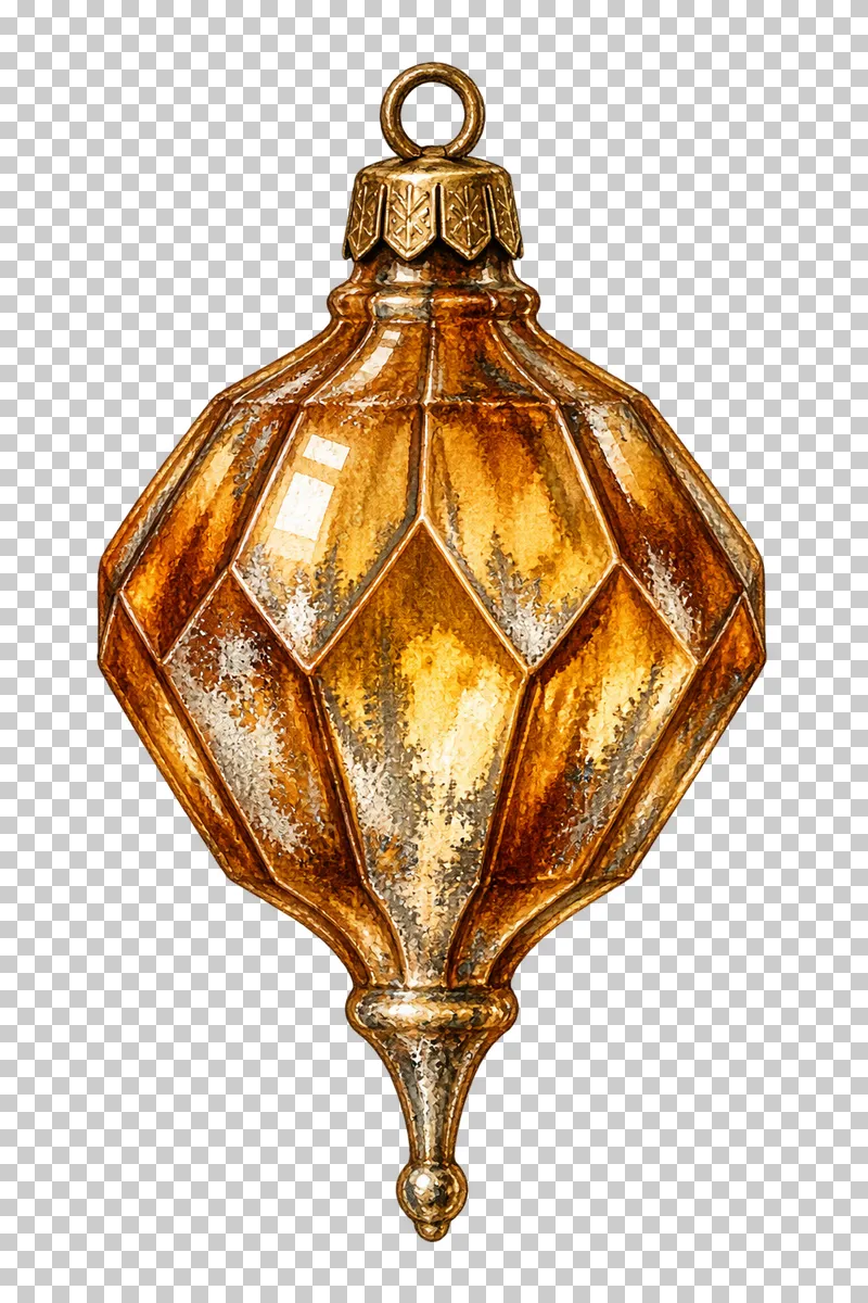 Watercolor faceted lantern glass bauble in antique silvered Christmas glass