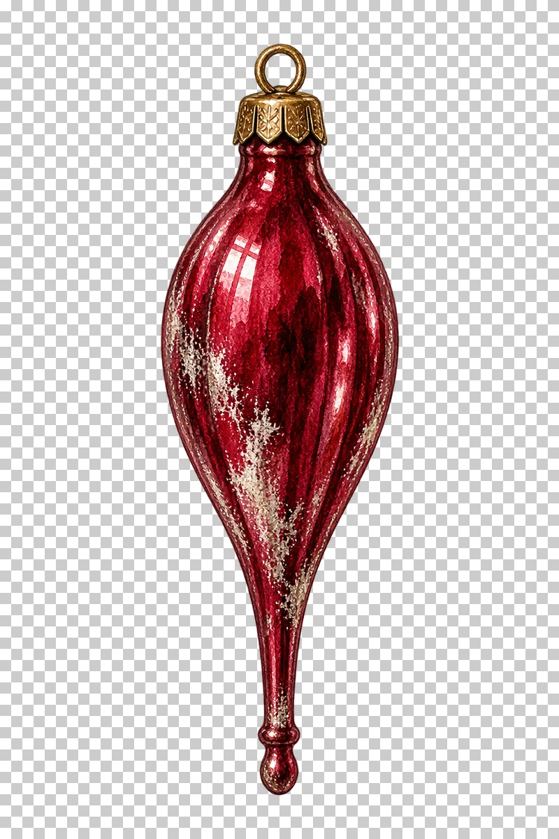 Watercolor elongated teardrop glass bauble in antique silvered Christmas glass