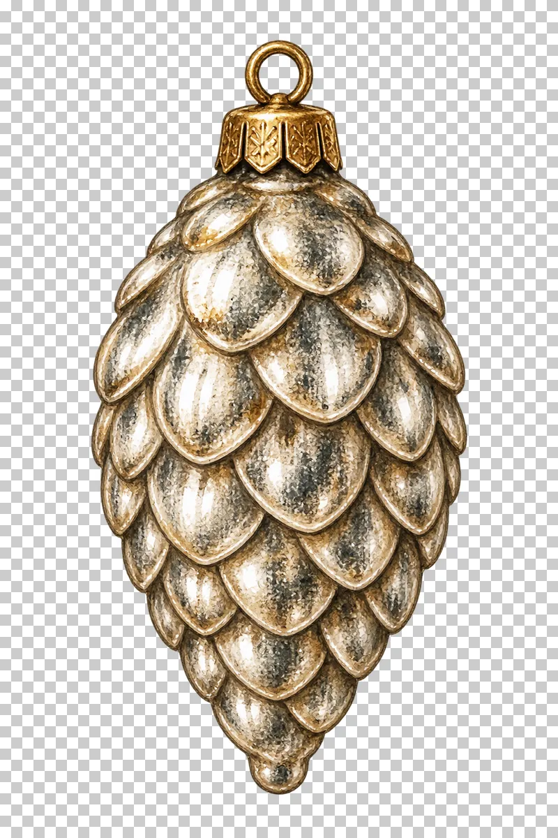 Watercolor mercury glass pinecone ornament in antique silvered Christmas glass