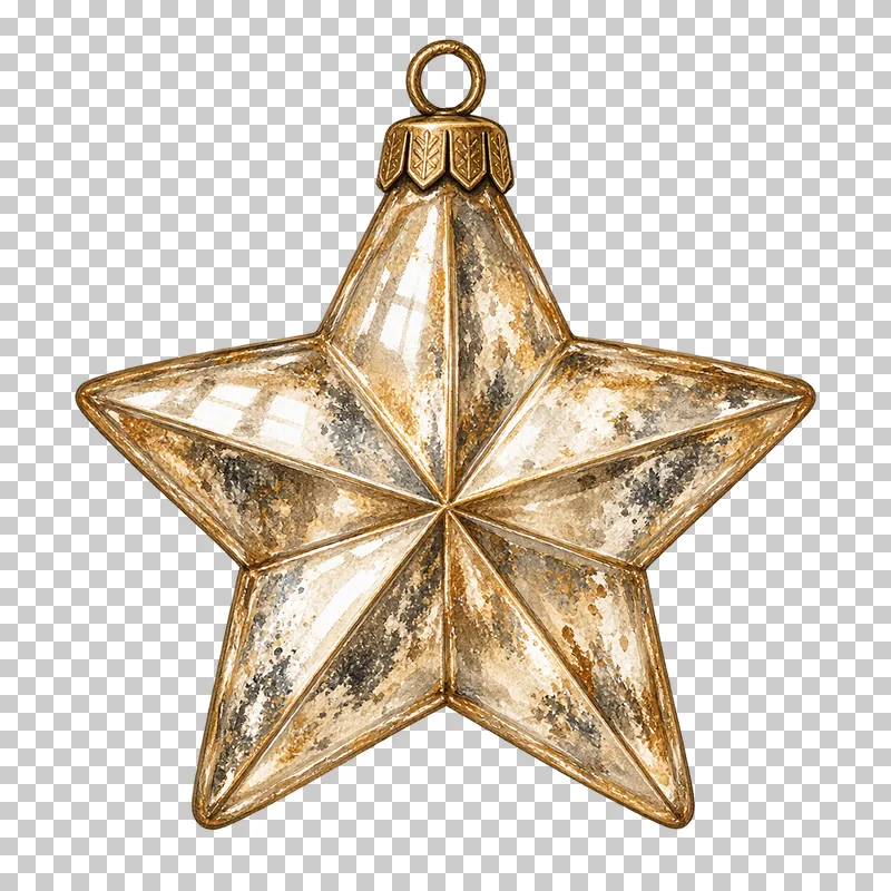 Watercolor faceted glass star ornament in antique silvered Christmas glass