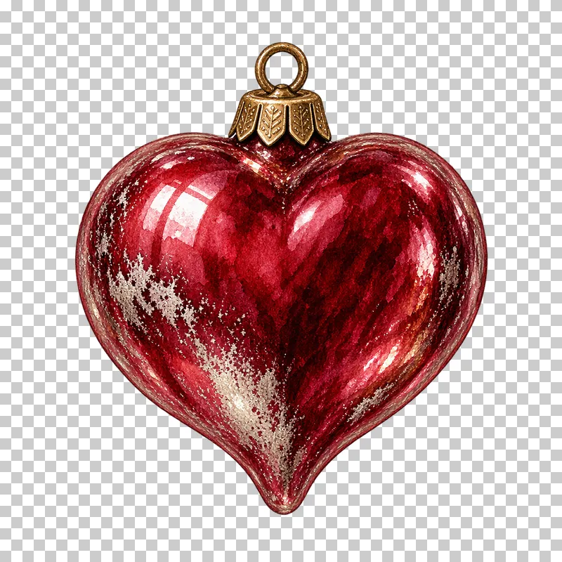 Watercolor puffed glass heart ornament in antique silvered Christmas glass