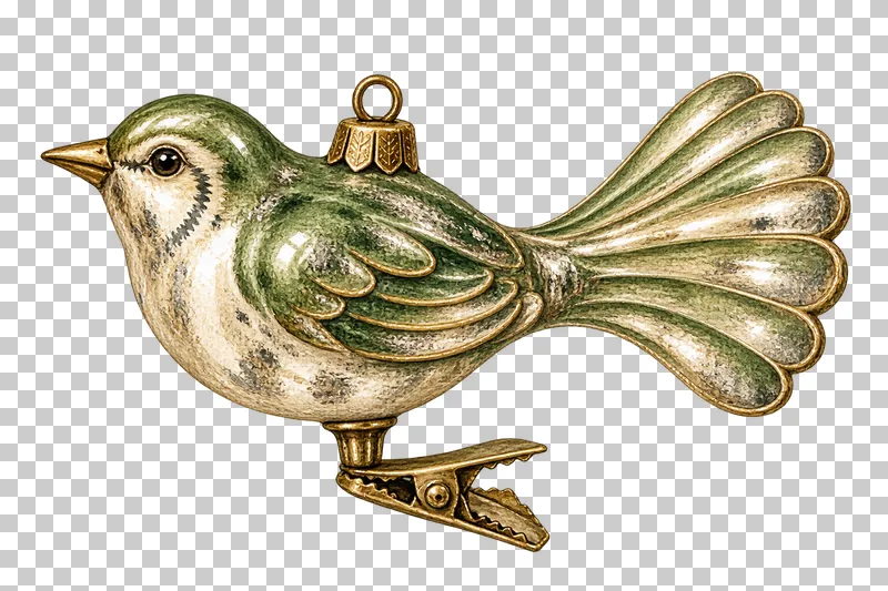 Watercolor clip-on glass bird ornament in antique silvered Christmas glass