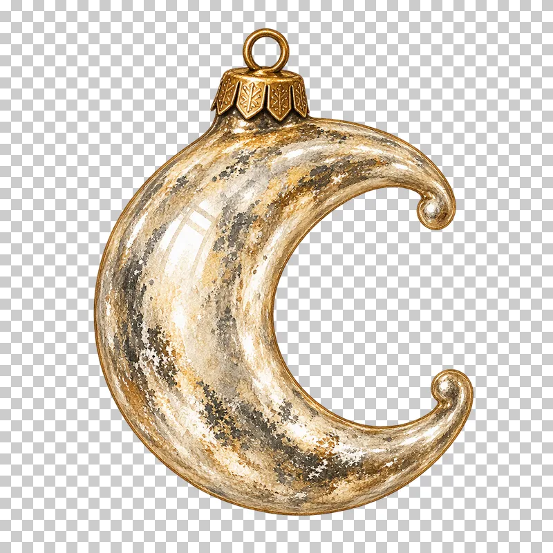Watercolor crescent moon glass ornament in antique silvered Christmas glass