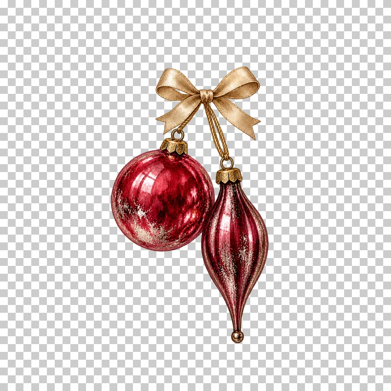 Watercolor tied two-ornament pair in antique silvered Christmas glass