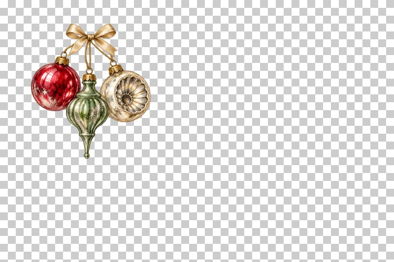 Watercolor upper-left hanging ornament corner in antique silvered Christmas glass