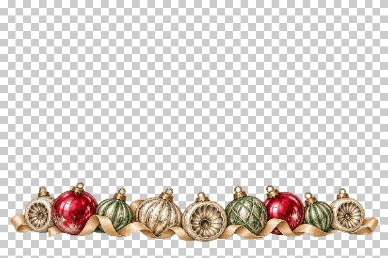 Watercolor low ornament footer border in antique silvered Christmas glass