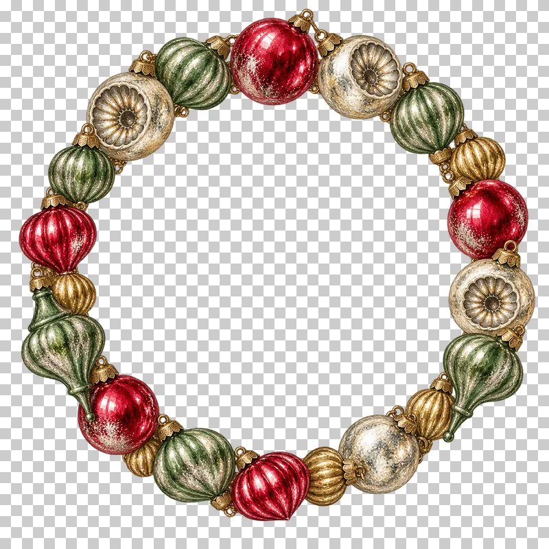 Watercolor open glass bauble wreath in antique silvered Christmas glass