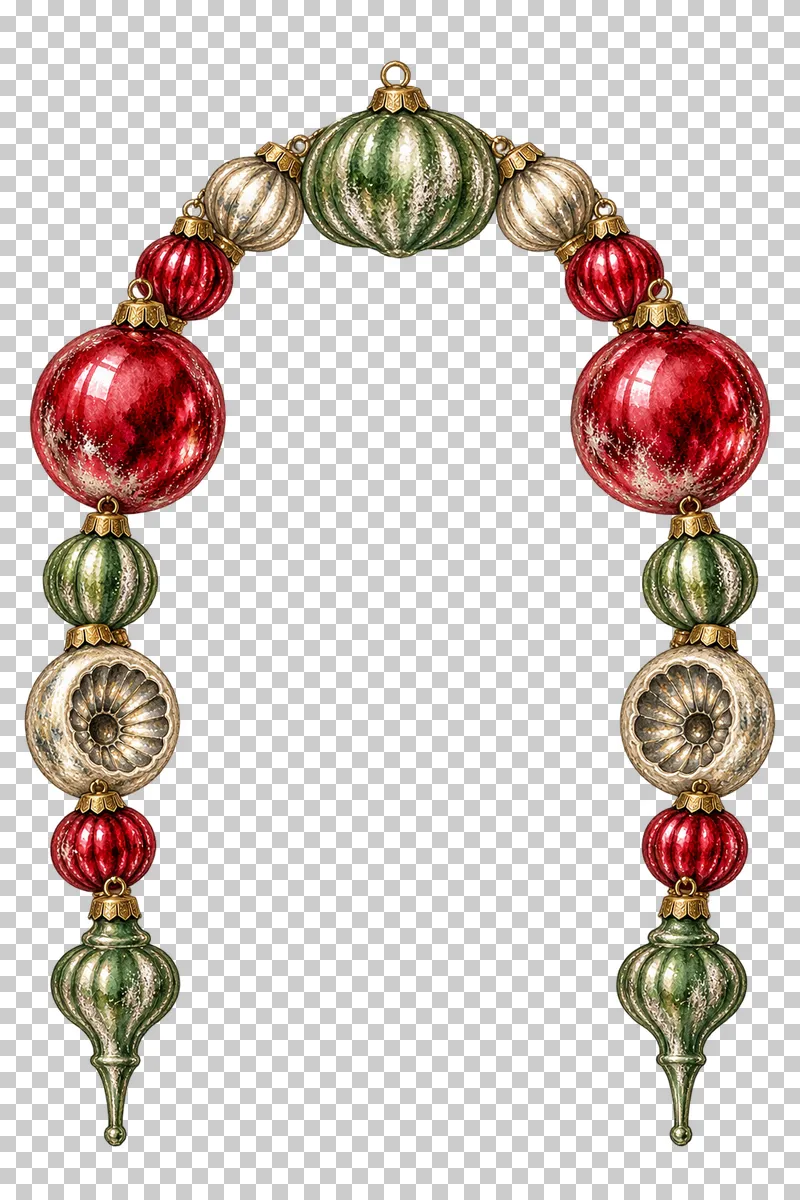 Watercolor ornament horseshoe arch in antique silvered Christmas glass