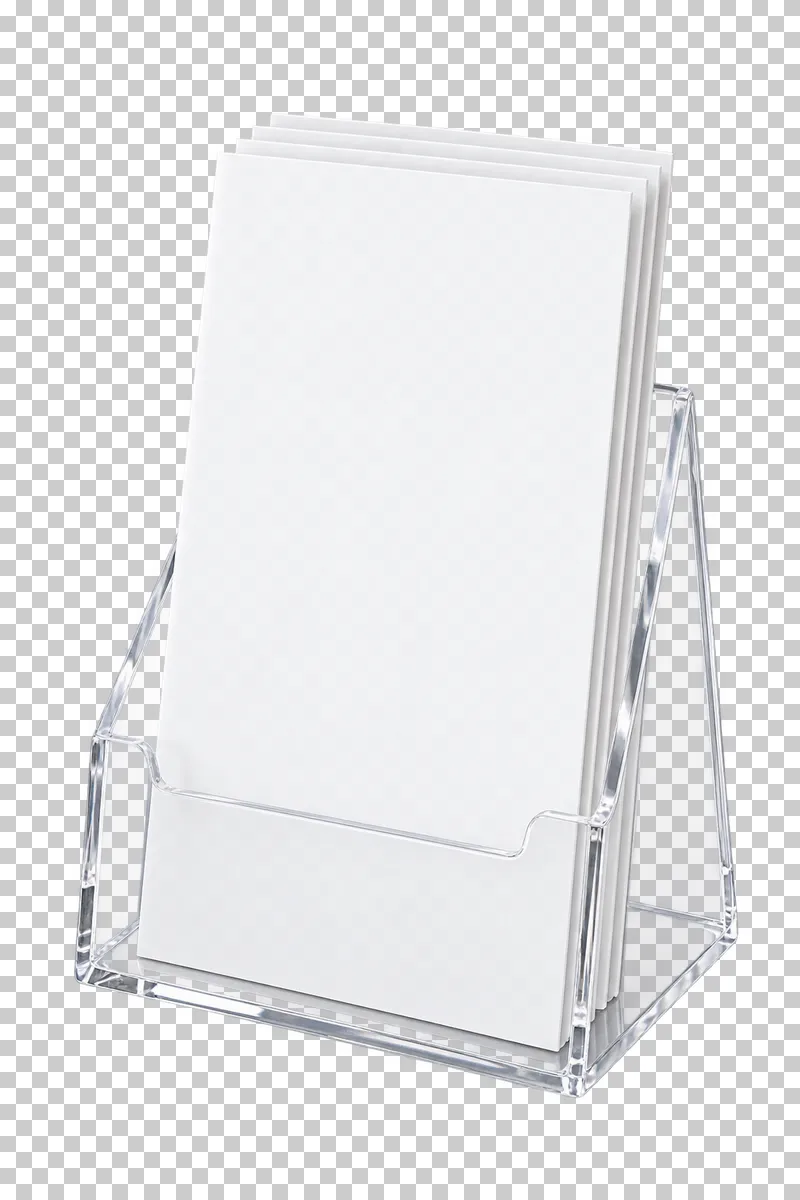 A transparent acrylic countertop dispenser holding blank white brochures.