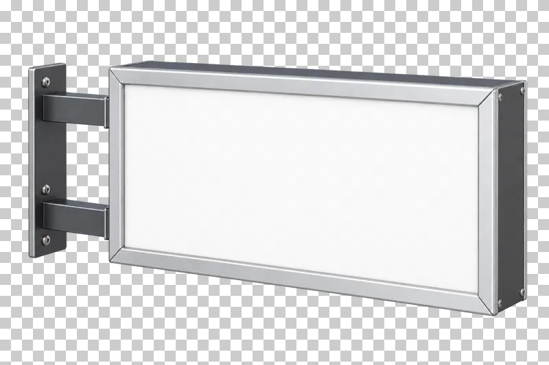 A blank rectangular projecting lightbox with a complete metal mounting bracket.